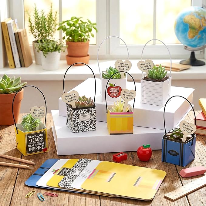 Tosstuki Teacher Appreciation Gifts, 36 Pack Succulent Wrap Bags Set with 2.5 Inch Succulent Gift Box, Heart Plant Tags, Thank You Gifts for Women, Graduation End of Year Gift for Teacher Classroom