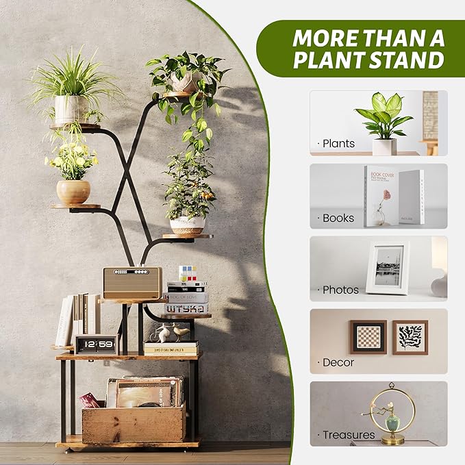 Tall Plant Stand, 9-Tier Tiered Indoor Plant Stand Multiple Shelves, Stable Plant Stand Indoor with Grow Lights for Home, Office, Balcony & Patio