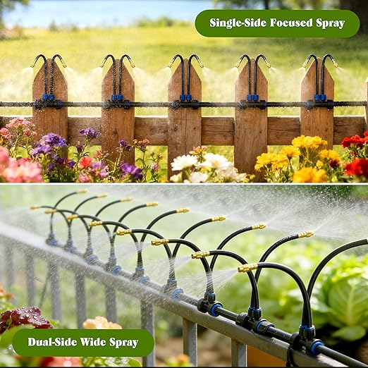 Drip Irrigation System for Garden, Automatic Watering System with Adjustable 360° Copper Spray Nozzles, DIY Drip Irrigation Kit for Yard, Lawn, Greenhouse, Raised Beds & Potted Plants (40FT)