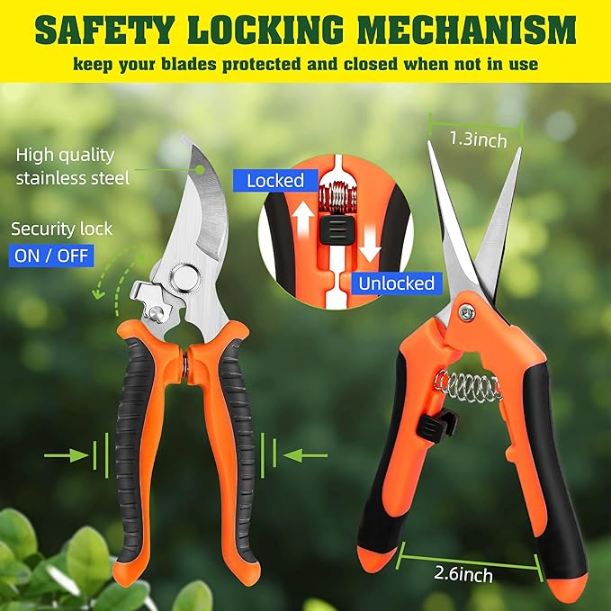 EWPJDK 4 Pack Garden Pruning Shears, Stainless Steel Garden Shears, Gardening Shears, Garden Scissors, Clippers, Pruning Snips, Pruning Shears for Gardening Tools (Orange)