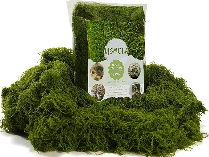 USMOLA Fake Moss for Potted Plants Indoor, 7OZ Green Moss for Crafts - Realistic Faux Moss Decor for DIY, Terrariums, Fairy Gardens & Table Centerpieces - Craft Moss for Home Decor (Natural Green)