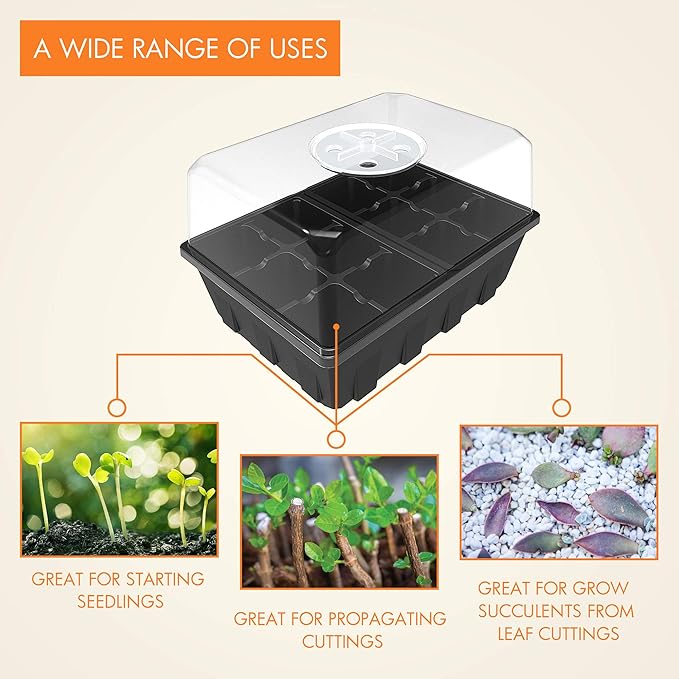 Gardzen 10 Pack Seed Starting Tray, Plant Germination Trays, Seed Starter Kit with Adjustable Humidity Vented Dome, Plant Growing Kit 6.6" x 4.5", Total 120-Cell, Clear
