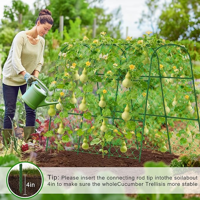 Large Cucumber Trellis for Raised Bed, U-Shape Garden Trellis for Climbing Plants Outdoor,Adjustable Metal Arch Vegetables Trellis,Plant Support Garden Stakes for Vine (Green,49.2x49.2x23.6)