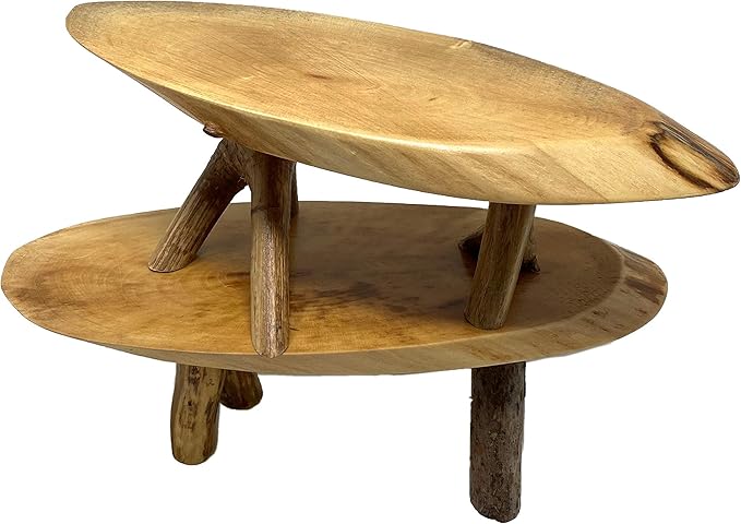 TJ Global Rustic Small Long Wood Slice Plant Stand, Mini Wooden Stool Vase Stand, Display Stand, Perfect for Home Decor in Any Room Office Garden L8.75 x W3.75 x H2.75 (2 Stands)