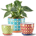 Metahom Ceramic Plant Pots, 3.8+4.9+5.8 Inch, Set of 3 Flower Pots with Drainage Hole & Saucer, Trio Planter Pots Set for House Plants, Home Decor, Vibrant Colors