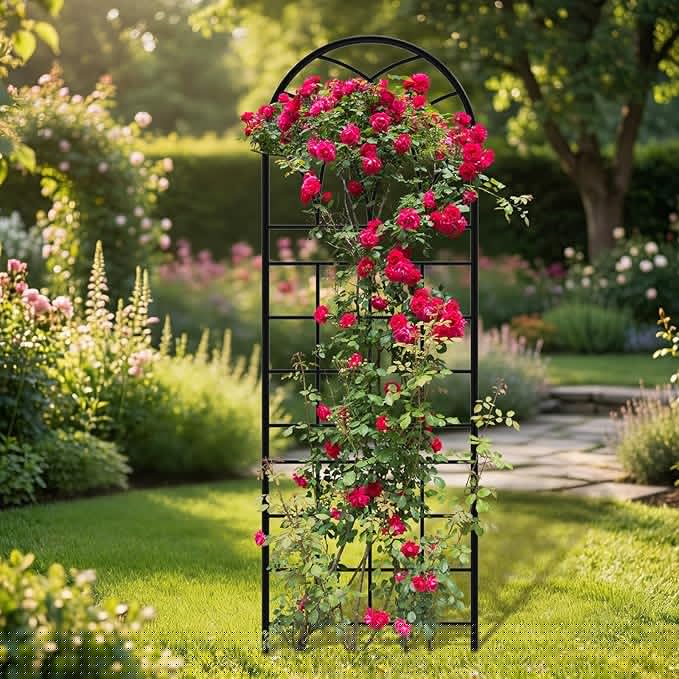 Garden Trellis for Climbing Plants, 6 Pack 75.6" Wx 64.6" H Rustproof Flower Trellis with Black Coating, Outdoor Climbing Rose Trellis Cucumbers Support for Courtyards Lawns (Square Grid, 6 Pieces)