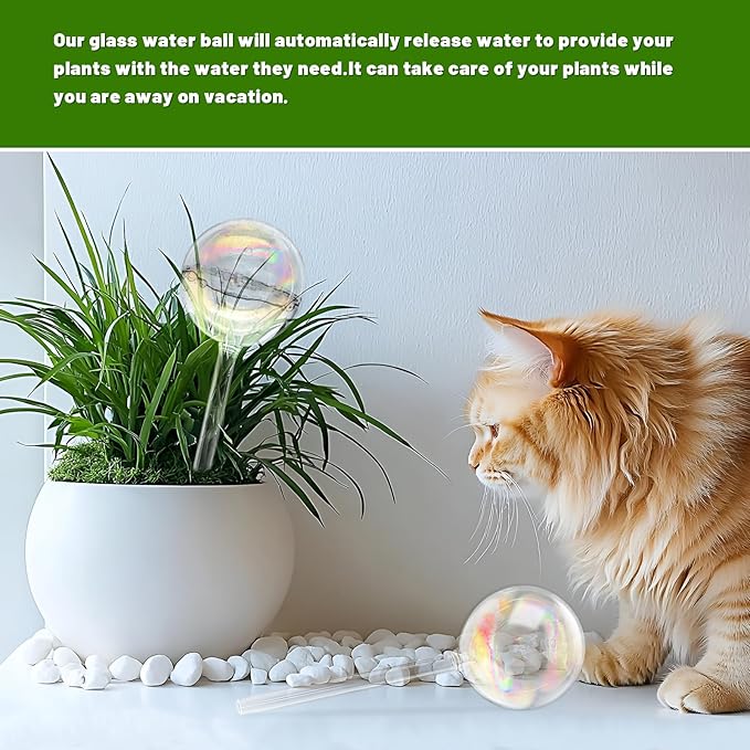 2 Pack Iridescent Glass Plant Watering Globe,Automatic Self-Watering Bulbs for Indoor Outdoor Plants-Hand-Blown Glass Watering Stakes for Home Garden Decor-Ideal Gift for Plant Lovers,Flowers,Pots