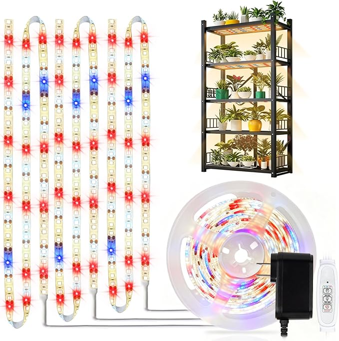 DBFAIRY Grow Strip Lights for Indoor Plants,Waterproof LED Full Spectrum Plant Grow Light Strip Plug-in Grow Tape Light with Timer Dimmable for Greenhouse Seed Starting (3.28FT/ 120 LED)