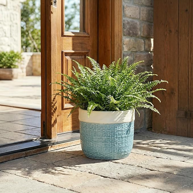 9.8 Inch Plant Pot - Ceramic Pots for Plants with Drainage Hole, Boho Plant Pots for Indoor Outdoor Plants, Decorative Round Planters, Porch Office Home Decor, Housewarming Gifts, Blue
