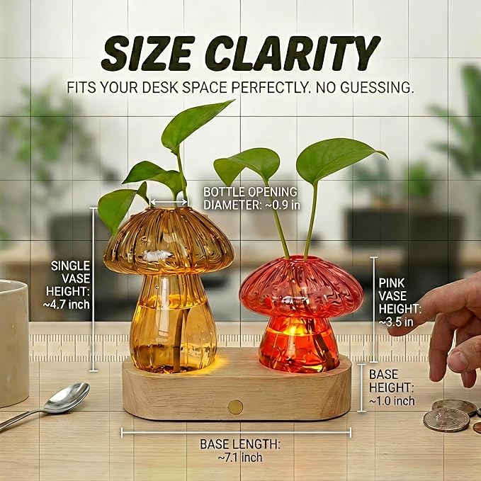 Propagation Vases,Mushroom Glass Propagation Stations with Stepless Dimming Function for Home Office Decor,Lighted Hydroponic Planter Jars Valentines Day Gifts for Mom Women Plant Lovers