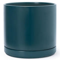 D'vine Dev 14 Inch Ceramic Planter Pot with Drainage Hole and Saucer, Indoor Cylinder Round Planter Pot, Teal, 94-O-G-9