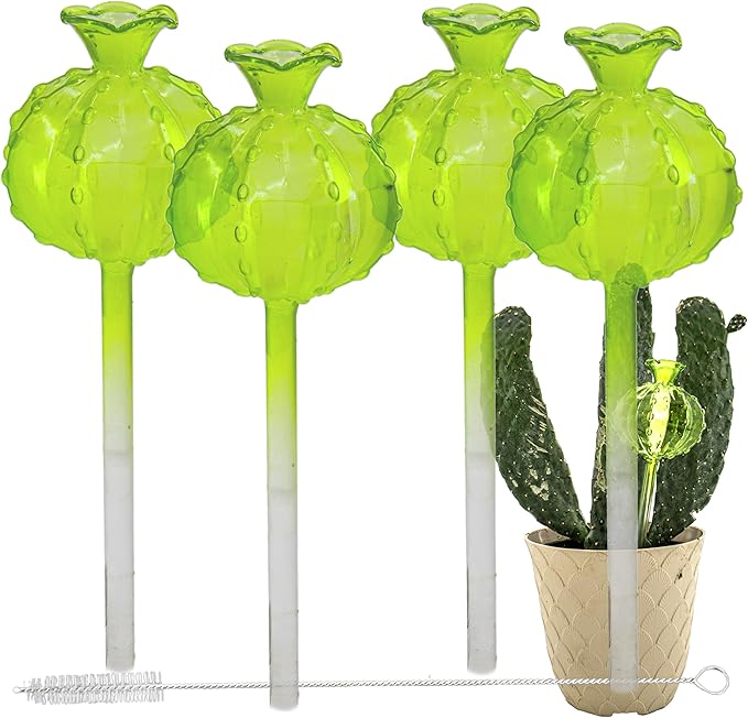 Aqua Glass Plant Watering Globes Automatic Self Watering Plant Insert Spike Orbs - Indoor Outdoor Plant Drip Irrigation - For Flowers, Herbs, Houseplants (Cactus Ball Globes, 4, Units)
