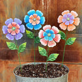 Metal Flowers for Outside, 4 Pcs 16.5 Inch Decorative Garden Stakes, Hand Painted Tin Metal Garden Decor with Glitter, Weather Resistant Outdoor Art for Patio Lawn Yard