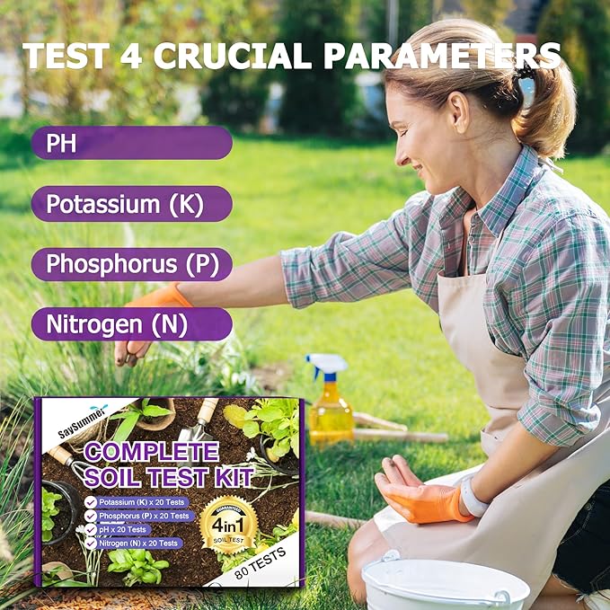 Garden Soil Test Kit Testing Soil: 80 Tests in Total 4 in 1 Soil Testing kit for Garden Lawn Flower Vegetable Testing pH Phosphorus Potassium Nitrogen