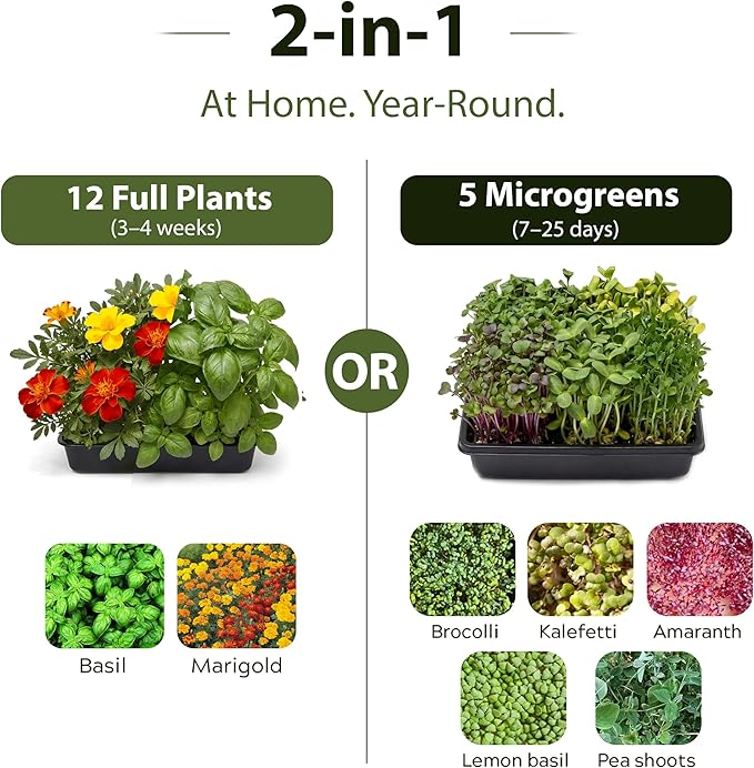 Seed Starter Kit with Humidity Dome – 12-Cell Indoor Pre-Seeded Seed Starting Tray with Marigolds & Microgreens – Complete Growing Kit with Seeds Included