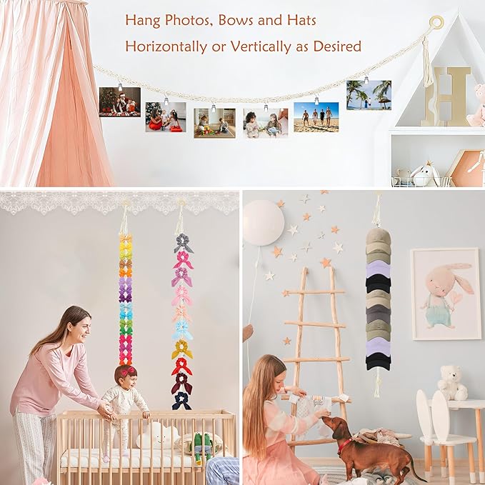 80" 2 Pack Cotton Hanging Storage Chain for Stuffed Animals Storage with 40 Metal Clips Stuffed Animal Organizer Chain for Wall Corner Nursery Play Room