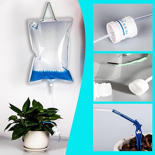 1L Self Watering Plant Bags – Automatic Drip Irrigation Kit with Adjustable Flow Regulator, Compact Vacation Watering System for Indoor Small Potted Plants & Herbs, 3-Pack