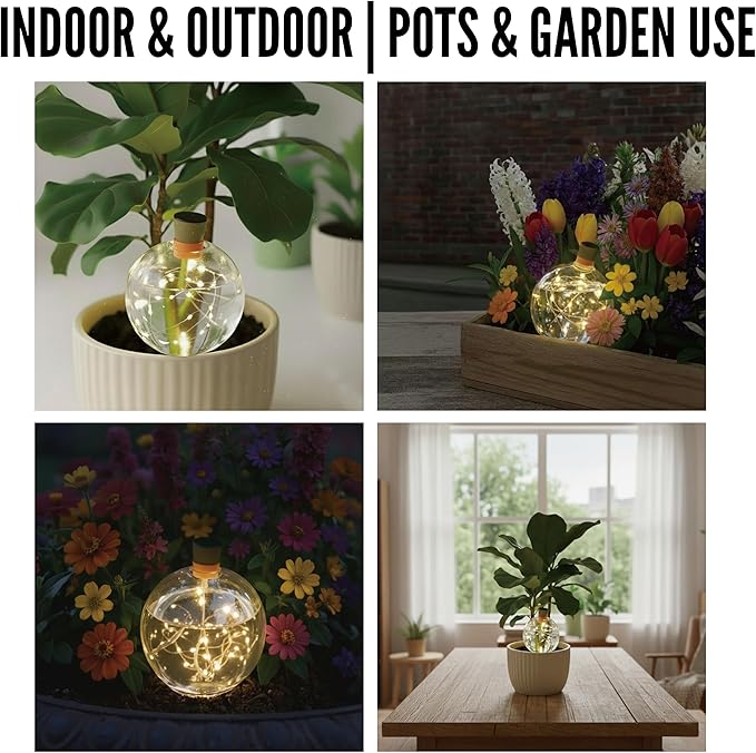 19 oz Extra Large Plant Self Watering Globes Top Fill, LED Night Light Classic Globe Plastic Water Bulbs, Automatic Plant Waterer for Indoor Outdoor Houseplants, Slow Release Planter Insert, 2 Pack
