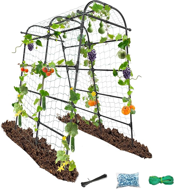 GOJAWAY 7 FT Grape Trellis for Garden Vegetable Trellis, Metal Garden Trellis Arch Plant Grow Support Frame for Climbing Plants Support Vegetable Flower Fruits Vine