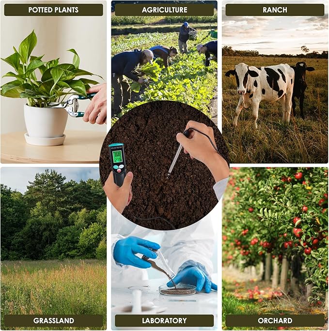 Soil EC & Temperature Meter, 2 in 1 Digital EC Meter with Automatic Temperature Compensation 0~50℃ Portable Soil EC Meter with Corded EC Sensor Electrode for Agricultural, Gardening, Plants