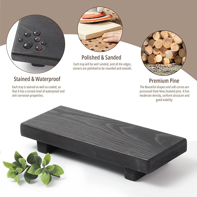 Wood Pedestal Soap Stand, Farmhouse Wood Riser, Soap Dish Holder Decor for Bathroom Kitchen, Soap Tray, Rustic Candle Plant Holder, Counter Decor, Display Rectangular Decorative (Ebony)