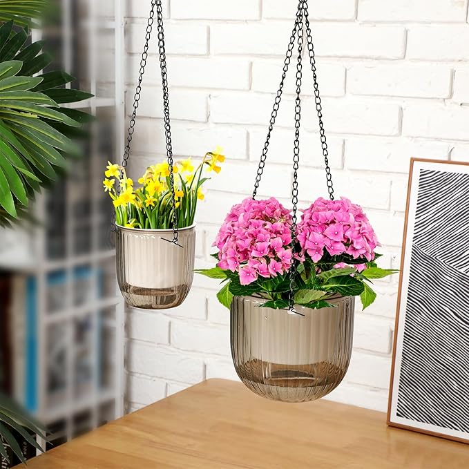 Maxcheck 4 Pcs Self Watering Hanging Planters Indoor Gift 6.5'' 4.5'' Hanging Flower Pots Baskets Outdoor Self Watering Plant with 3hooks Drainage Holes for Home