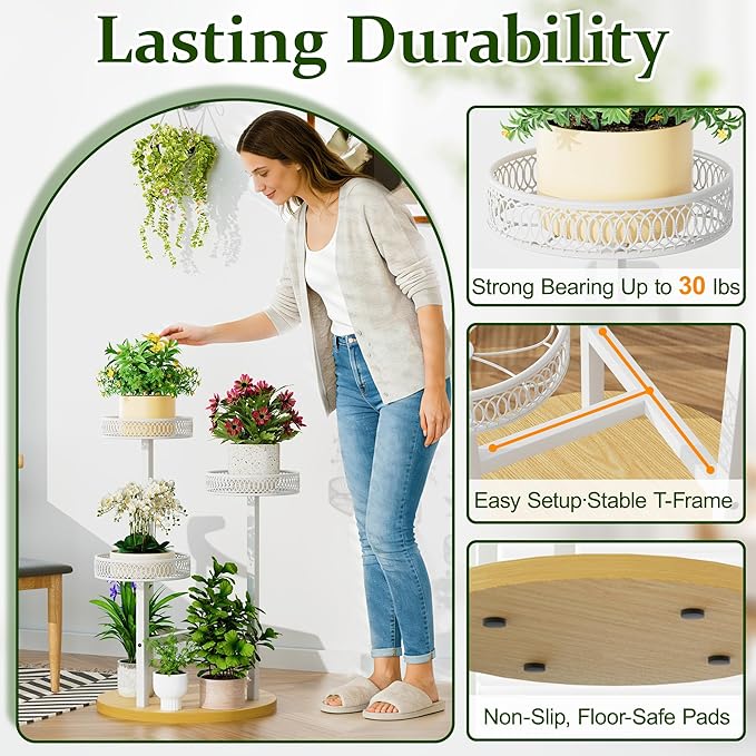White Stand Plants, 3-Tier Metal Plant Stands for Outdoor Indoor Plants,Heavy Duty Flower Pot Stands for Multiple Plants,Decoration Display Racks for Patio Garden -WhiteFlower