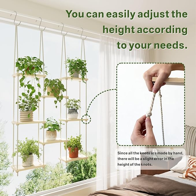 Window Plant Shelves 8-Tier Hanging Plant Shelves for Indoor Window Shelf for Plants Wall Mounted Window Sill Plant Shelf Living Room Garden Boho Decor