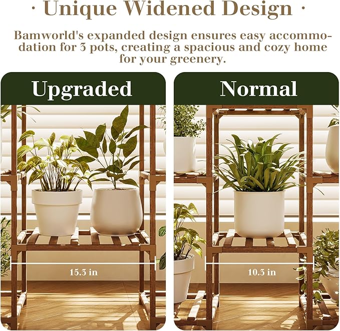 Bamworld Roof Shaped Plant Stand Indoor Outdoor 6 Tier Tall Large Wood Plant Shelf Multi Tier Flower Stands Garden Shelves Wooden Plant Display Holder Rack for Living Room Corner