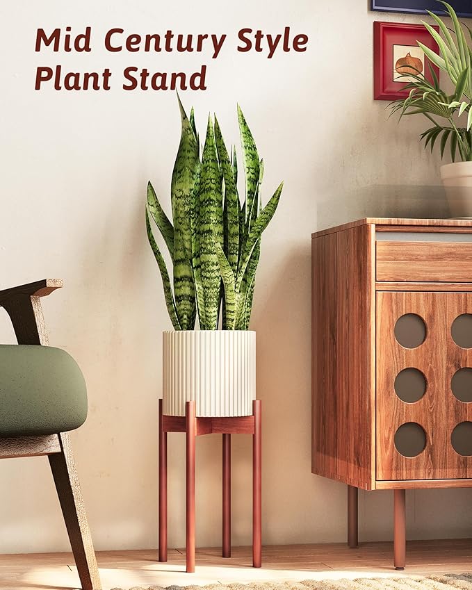 GENTINGBRO Adjustable Plant Stand Indoor, Bamboo Plant Stand Fits 8 9 10 11 12 Inches, Small Corner Planter Holder for Indoor Plants, Single Floor Plant Stands for Living Room Balcony, Reddish Brown Tall