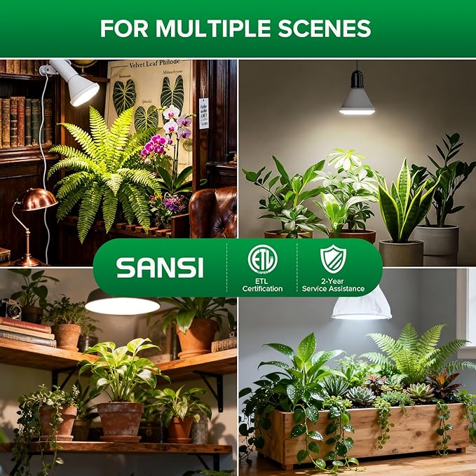 SANSI Grow Light Bulb IP54 Waterproof, 24W BR30 Plant Light Bulb for Indoor Outdoor Plants Full Spectrum(200 Watt Equiv), Energy Saving with Optical Lens for Greenhouse, Garden, E26 Base