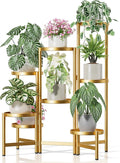 Gold Plant Stand, 8 Tiered Plant Stand Indoor for Multiple Large Planter, Tall Heavy Duty Adjustable Folding Rack with Rustproof 7.9 Inch Wide Tray, Corner Plant Shelf for Balcony - GoldDisk