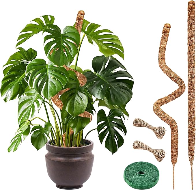 Moss Poles for Climbing Plants – Bendable Stake for Indoor Plants 28 Inch (2 Pack), Monstera Support, Moss Stick, Climbing Plant Support