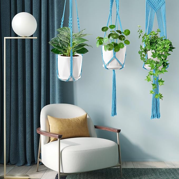 SFENNGPET Macrame Plant Hangers, 6Pack Hanging Planters for Indoor Plants w/ 6 Set Hangers Kit Handmade Macromay Plant Hangers Indoor Flower Pots Holder Stand for Boho Home Décor (POTS NOT Included)