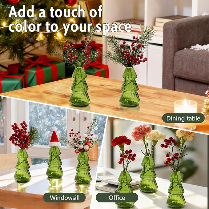 XXXFLOWER 3Pcs Tree-Shaped Glass Planter Christmas Tree Decorations for Tabletop Hydroponics Home Office Garden Green Propagation Station Vase for Flowers Gifts for Plant Lovers（Plant NOT Included）