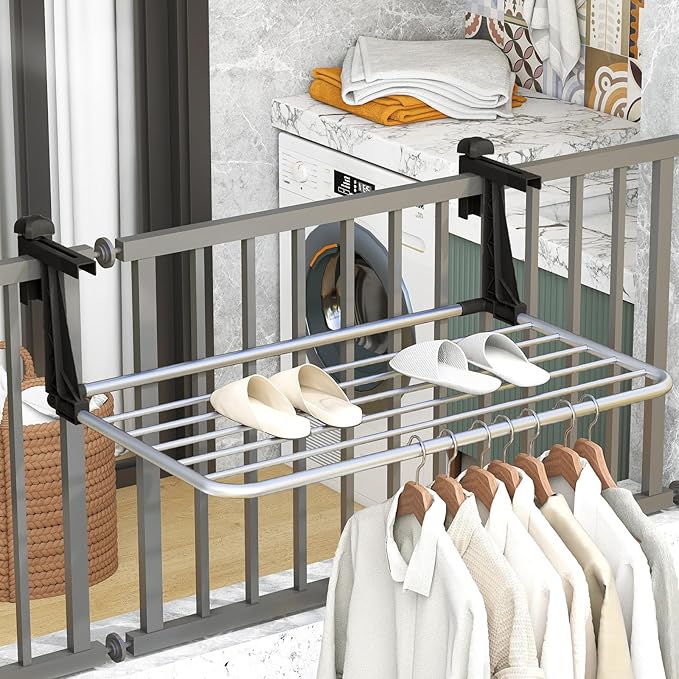 Tangkula Portable Clothes Drying Rack, Extendable Radiator Clothes Airer with Robust Aluminum Frame for Balcony Railings Windowsill, Folding Towel Rack for Indoor & Outdoor Use (Small)