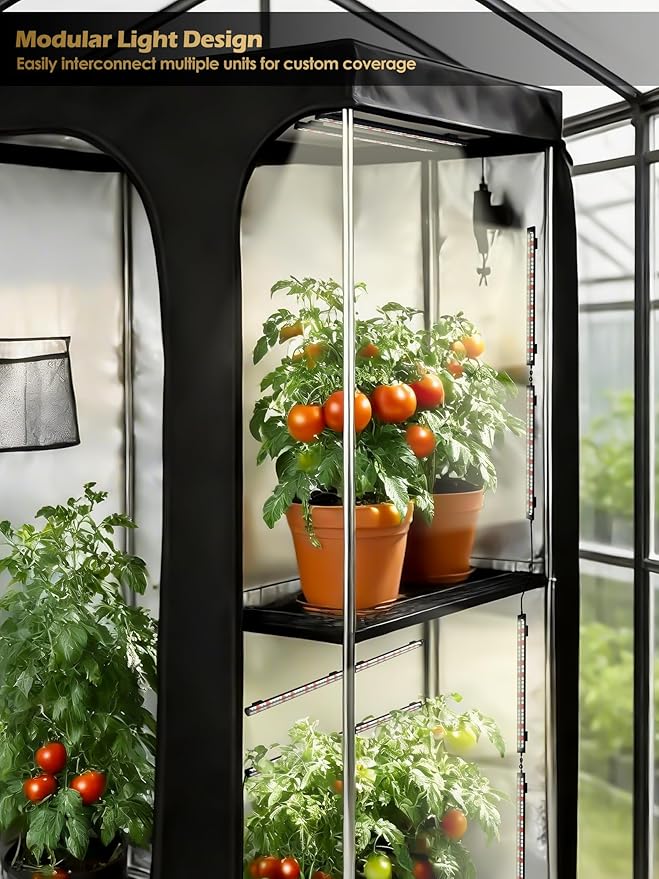 Smart Grow Light for Indoor Plants,3500K Full Spectrum LED Plant Light Strips with 3/9/12H Auto Timer,Stepless Dimming,Modular Design，Plug and Play (White, 4 Pack)