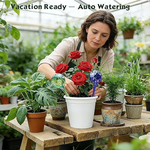 Plant Self Watering Globes – 6 Pack Small Colorful Glass Plant Watering Device for Indoor Pots, Self Watering Bulbs for Vacation Plant Care, Drip Irrigation System, Garden Patio Hanging Plants