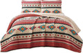 Chezmoi Collection 3-Piece Southwestern Geometric Tribal Quilt Set - Multicolor Cream Red Teal Orange Lightweight Quilted Bedspread Set, Queen (100" x 95")