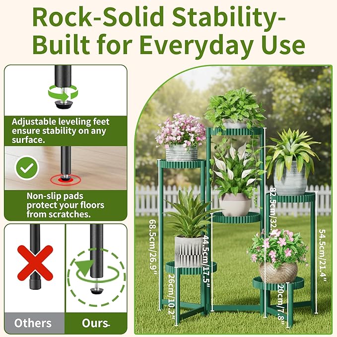 6 Tier Large Plant Stand Indoor, 7.9 Inch Wide Tall Corner Metal Plant Stands Outdoor for Multiple Plants, Folding Tiered Flower Display Holder Rack Shelf for Living Room Patio Porch Balcony - GreenFloroma