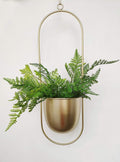 RISEON Boho gold Metal Plant Hanger,Metal Wall and Ceiling Hanging Planter, Modern Planter, Mid Century Flower Pot Plant Holder, Minimalist Planter for Indoor Outdoor Home Decor