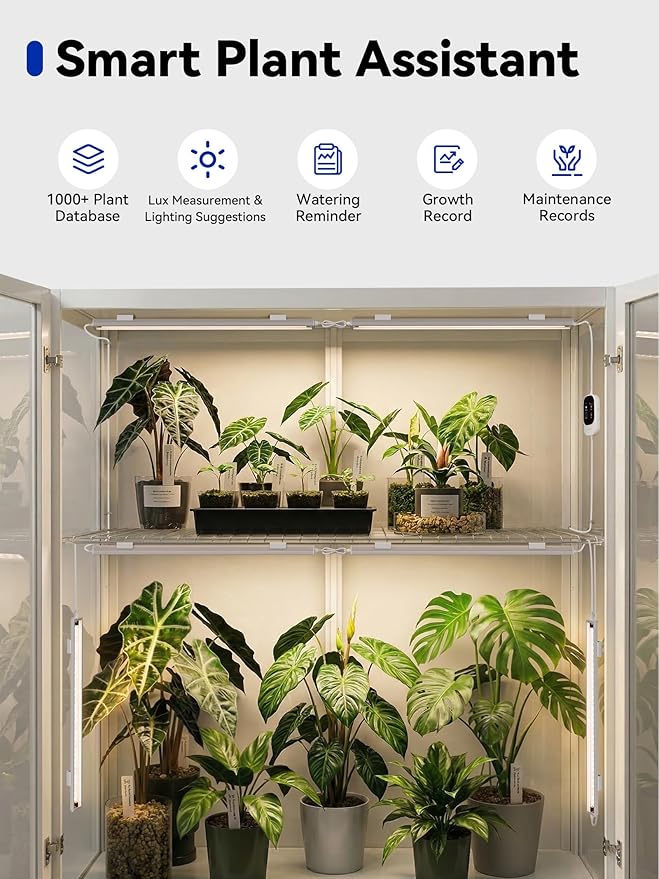 GLOWRIUM Smart Grow Lights for Indoor Plants with APP, Full Spectrum Grow Lights for Seed Starting, G6 Plant Light Strip with auto Timer, 3 Angle dimming Levels for Plant Shelf, 6-Pack (Silver, 48W)