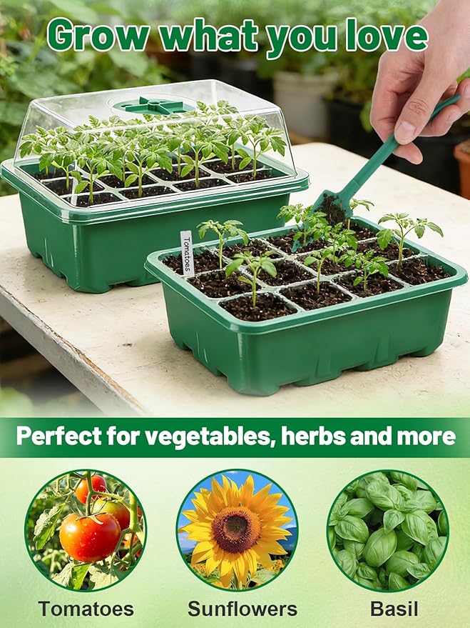 Apipi 3 Pack Seed Starter Kit with 36 Coco Coir Pellets - 36 Cell Seed Starter Trays with Domes for Indoor Greenhouse Germination, Home Gardening System for Vegetables/Herbs/Flowers