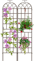 LZRS 2 Pack 83x20in Rustic Iron Arch Decoration Garden Trellis with Black Metal Coating – Perfect for Supporting Climbing Plants Outdoor, Roses, Vines, Flowers, and Vegetables,Brown