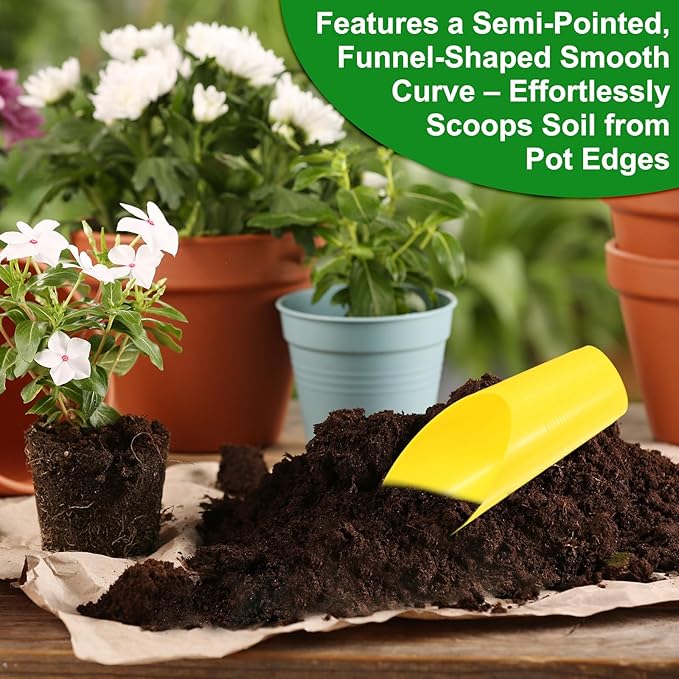 M METERXITY 6-Pack Bonsai Soil Scoops, Plastic Garden Soil Scoops Bucket Shovel Potting Scoopers for Transplanting/Flower Planting/Plant Succulent, Colorful Small Gardening Tools [Yellow]