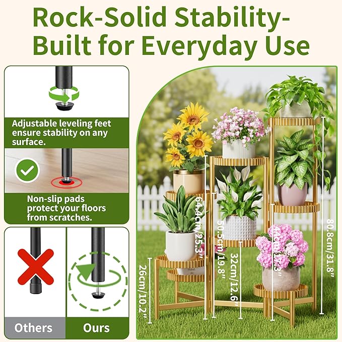 Stand Plants, 8 Tier Metal Tiered Plant Stands Indoor, Corner Flodable Plant Stand Outdoor Planter Flower Pot for Multiple Plants, Floding Display Racks for Patio Porch Balcony -GoldFloroma