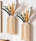 DREAMLOOM 2 Pack Wooden Wall Vases with Dried Pampas Grass and Eucalyptus Plants, Wall Hanging Planters Boho Modern Farmhouse Indoor for Narrow Spaces Entryway Bathroom Home Office Decoration, Retro