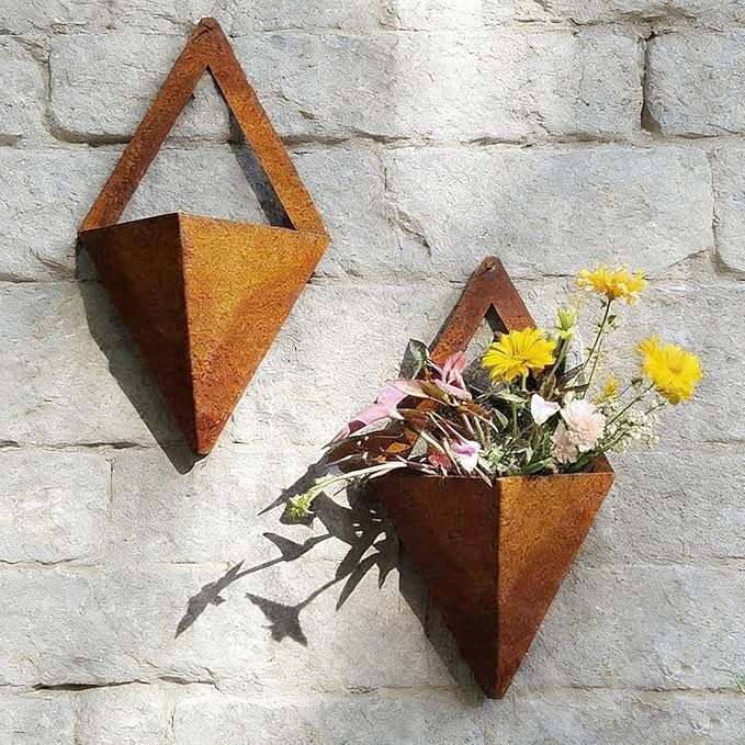 Geometric Wall Vase | Metal Hanging Planter, Vertically Mounted Container | Elegant House, Garden, Flowers, Plants, Window, Door, Patio, Balcony, Patio