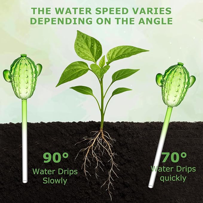 2-Pack Cactus Glass Plant Watering Globes – Decorative Self Watering Bulbs for Indoor & Outdoor Potted Plants, Automatic Watering System for Home Garden Planter Décor (Transparent)
