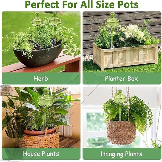 Joyeee Plant Watering Globes Stakes, 4pcs Self Watering Colorful Glass Plant Watering Devices Automatic Watering Bulbs Vacation Plant Waterer for Outdoor Indoor Garden Plants